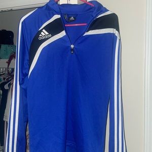 ADIDAS BLUE ACTIVEWEAR SWEATSHIRT JUMPER QUARTER ZIP THREE STRIPE
